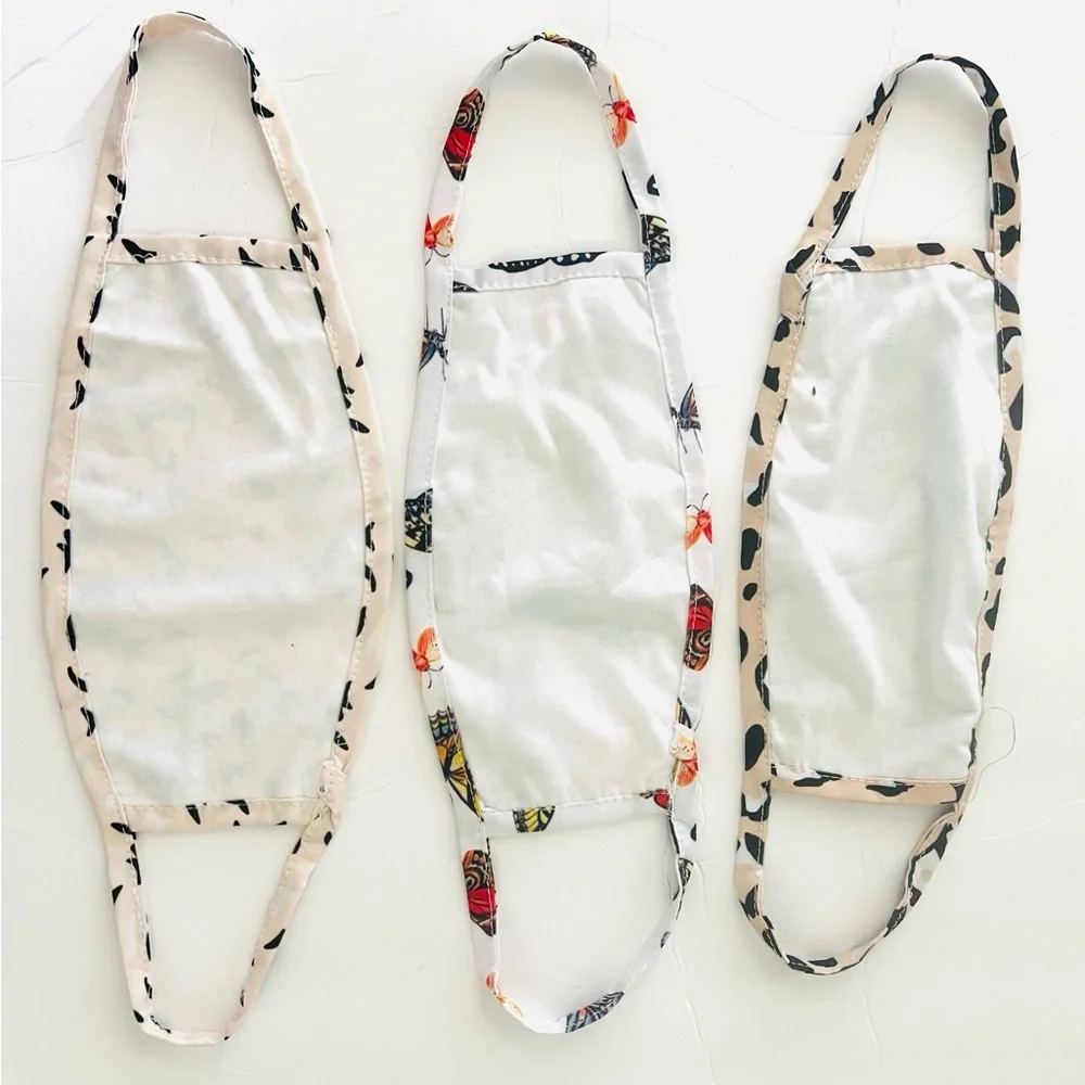 Set of 3 Cloth Face Masks Non Adjustable Strap Reusable Washable Butterfly